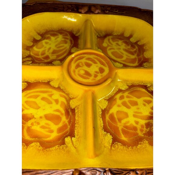Vintage Treasure Craft Ceramic Divided Serving Tray Platter Yellow Drip Glaze - Picture 6 of 9